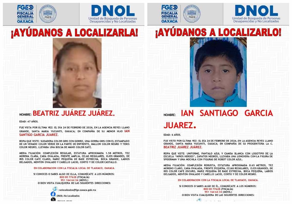 Buscan a madre e hijo en Reyes Llano Grande, en el municipio de Santa María Yacuhiti, Oaxaca. Fotos: Especiales