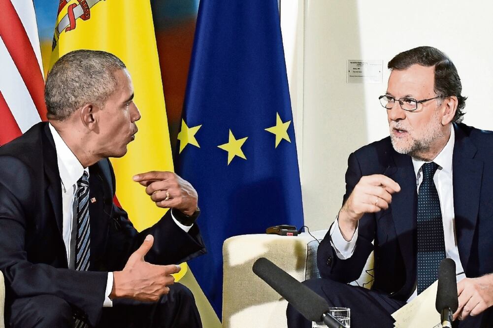 Barack Obama, mandatario estadounidense, durante la reunión que sostuvo con Mariano Rajoy, jefe del Ejecutivo español, ayer en Madrid (SUSAN WALSH. AP)