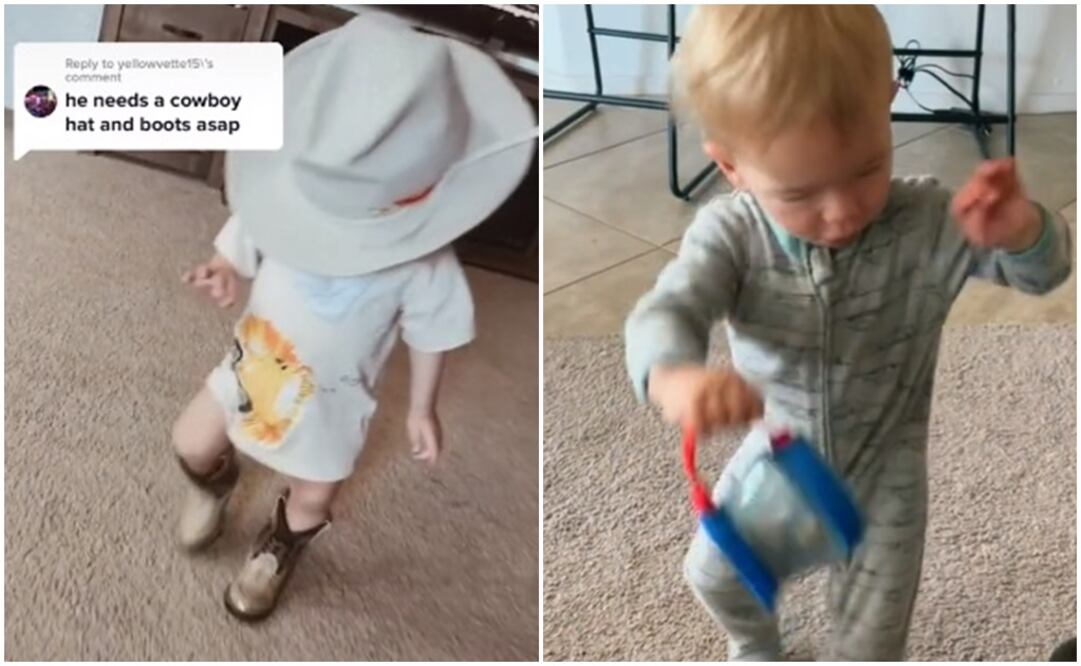 Bebé baila al ritmo de "La Chona" luciendo botas vaqueras y un sombrero.   Foto: Tomada del video 