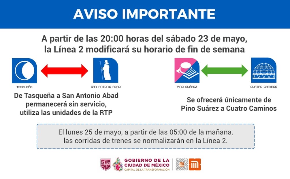Agilizan trabajos de rehabilitación en Línea 2 del Metro CDMX. Foto: @MetroCDMX