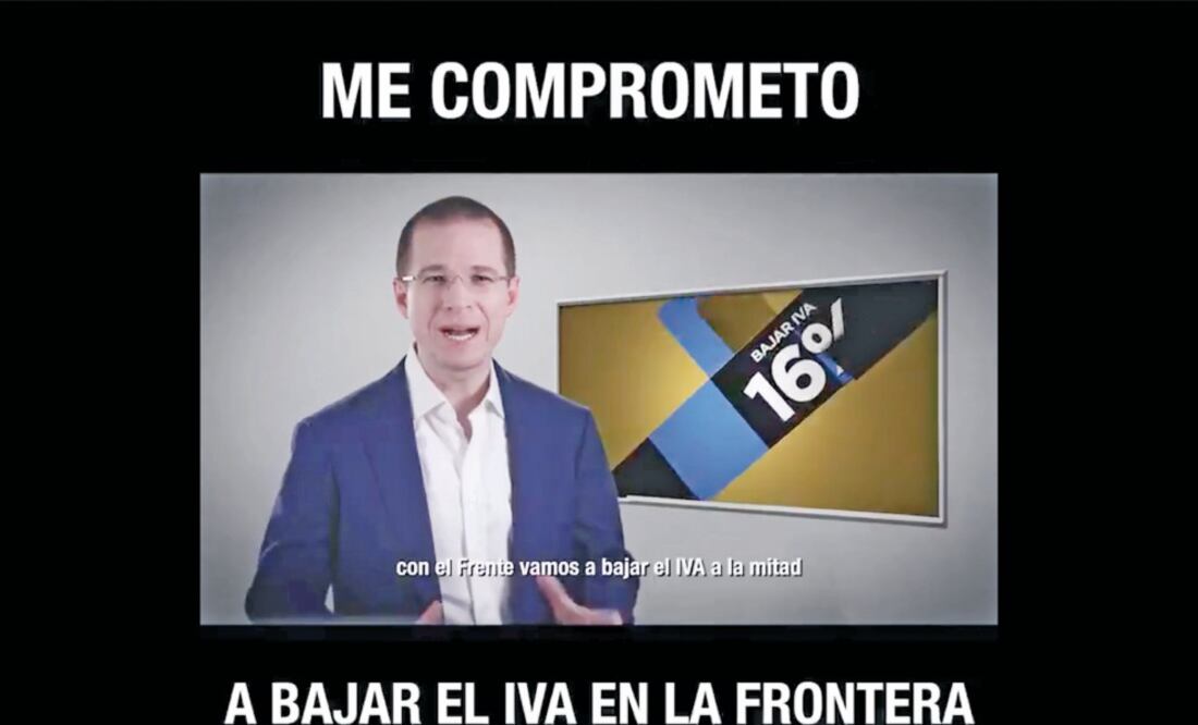 En un nuevo spot de 30 segundos para radio y televisión, Ricardo Anaya asegura que él tiene un plan para mejorar la economía de los mexicanos: bajar el IVA y el precio de las gasolinas en la frontera. Foto: TOMADA DE VIDEO
