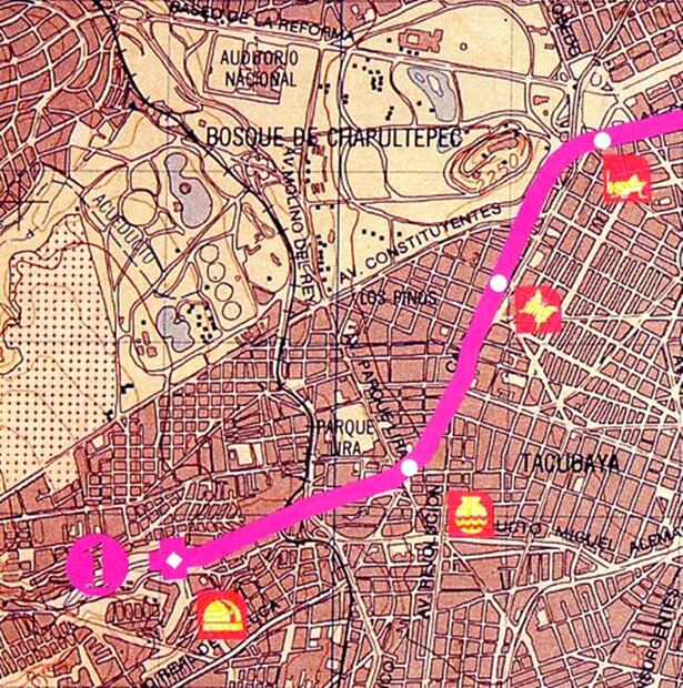 Fragmento del mapa de la Primera Etapa de Construcción del Metro 1967-1972 que aparece en el libro “Treinta años de hacer el Metro Ciudad de México”.