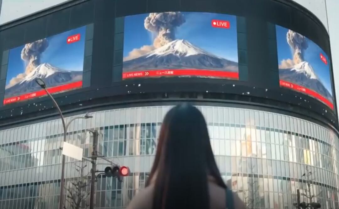 Con inteligencia artificial, Japón creó una simulación de la erupción del Monte Fuji. Imagen: Tomada de video.
