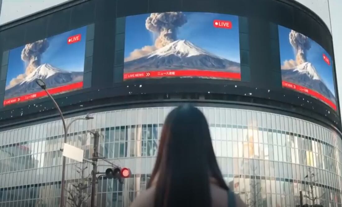 Con inteligencia artificial, Japón creó una simulación de la erupción del Monte Fuji. Imagen: Tomada de video.