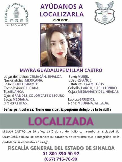 Localizan cuerpo de joven desaparecida en Sinaloa