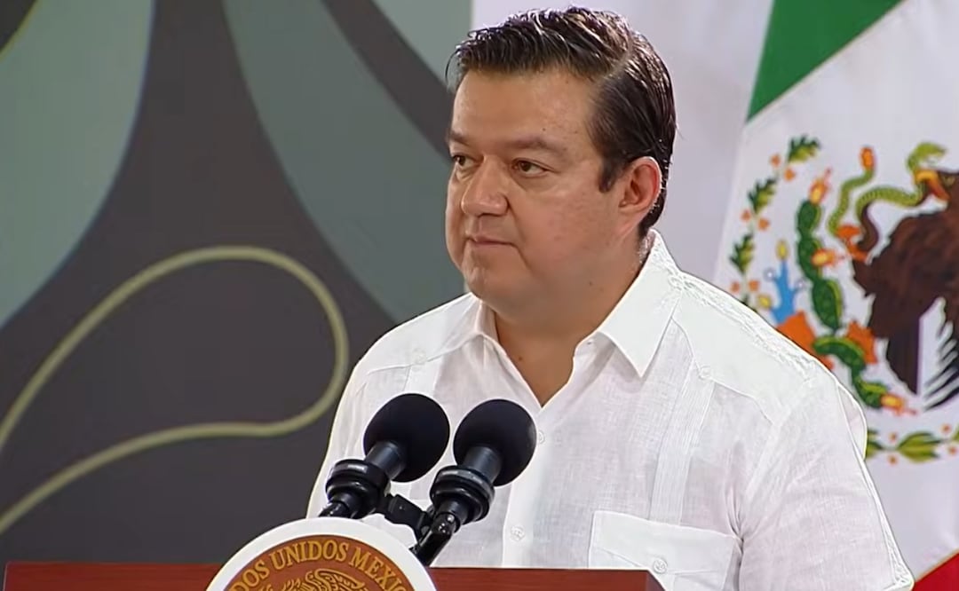 Director general de Pemex, Carlos Carpio Fragoso, durante la conferencia de la presidenta Claudia Sheinbaum en Veracruz (05/06/2026). Foto: Captura de pantalla