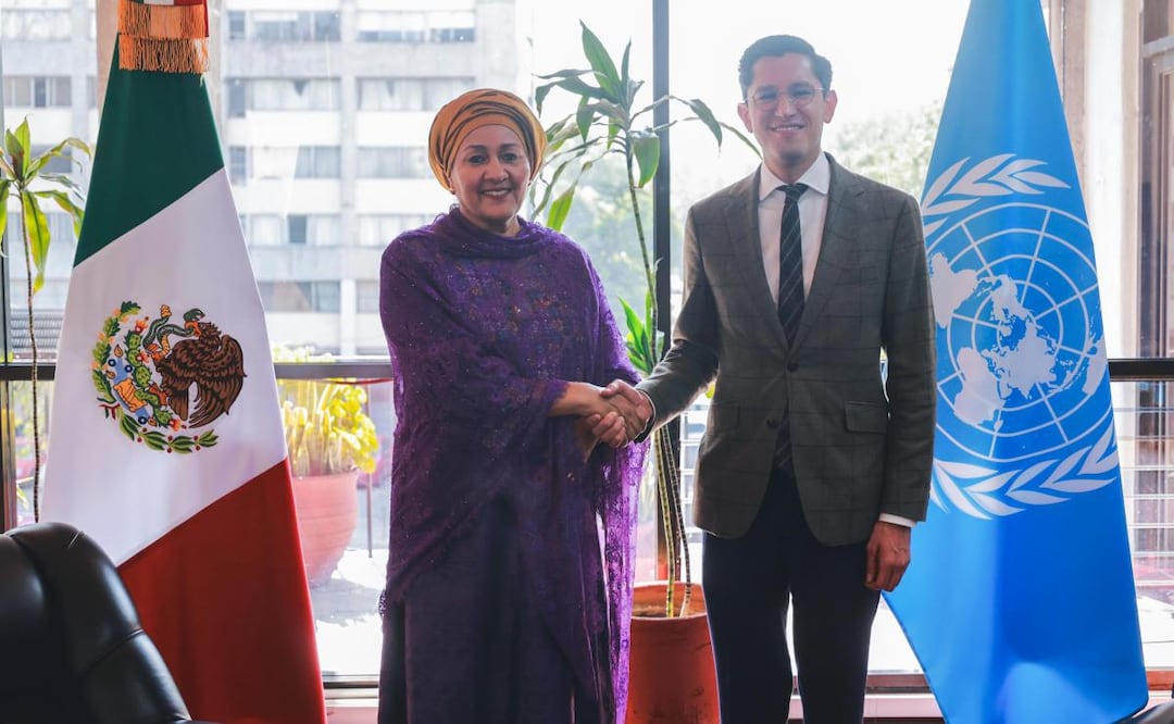 Vicesecretaria general de la ONU, Amina J. Mohammed junto al canciller mexicano Roberto Velasco (24/07/2026). Foto: Especial