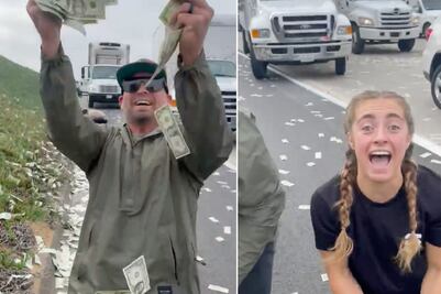 ¡Llueve dinero! Camioneta de valores choca y salen volando bolsas de billetes