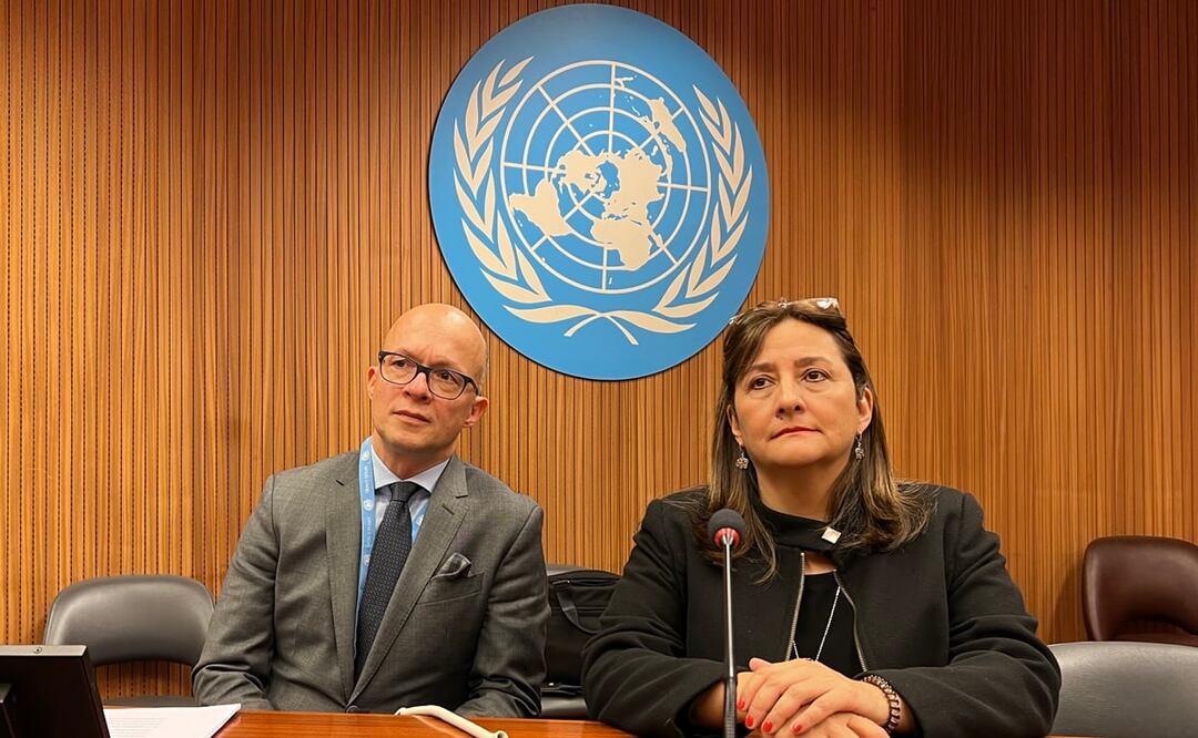 Los juristas Jan Simon y Angela Buitrago, miembros del Grupo de Expertos Independientes de la ONU sobre Derechos Humanos en Nicaragua, durante su comparecencia. Foto: EFE 