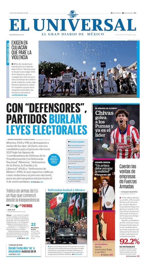 Portada impresa del 14 de septiembre de 2026