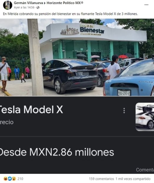 Tesla en sucursal de Banco del Bienestar genera polémica en redes