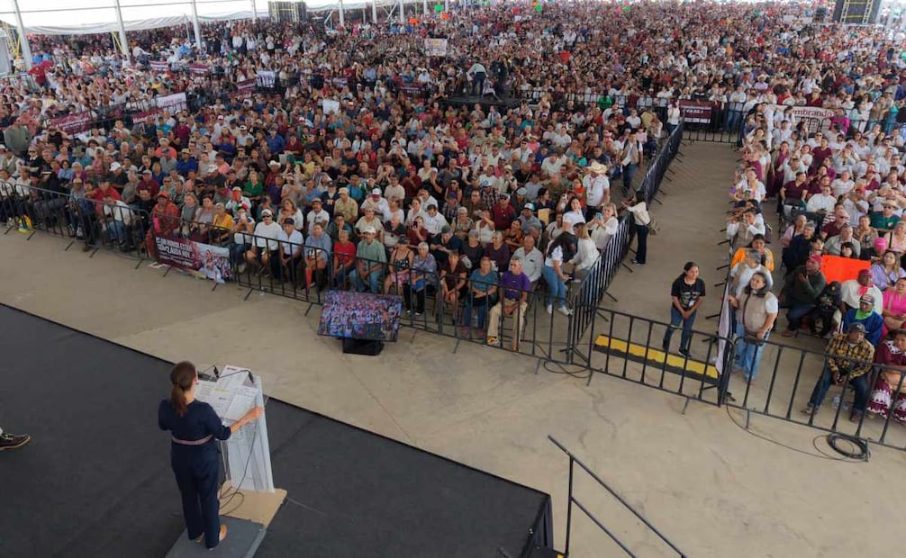 Claudia Sheinbaum durante el informe Honestidad y resultados en Chihuahua desde la Plaza de la Mexicanidad el 19 de septiembre de 2026. Foto: Presidencia