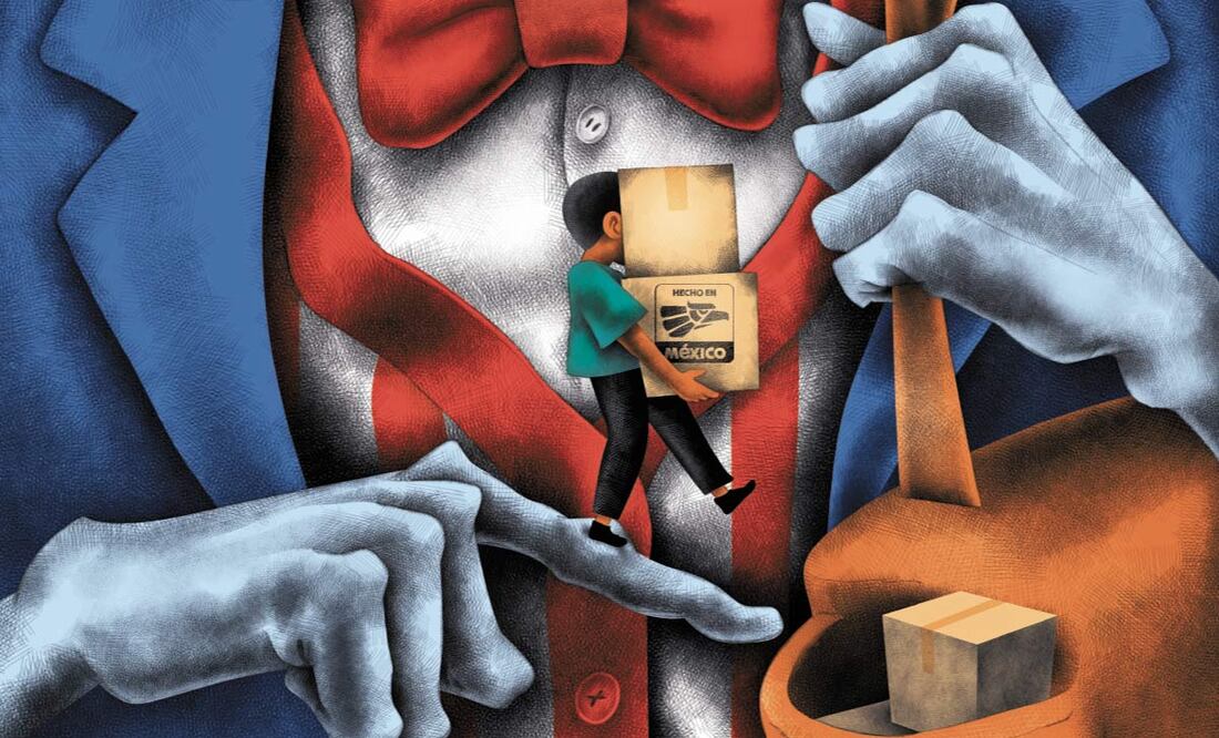 México, más vulnerable a EU por dependencia comercial. Ilustración de Ani Cortés