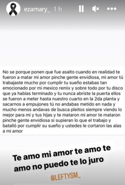 Este es el desgarrador mensaje que la esposa del rapero compartió en sus redes sociales. Foto: Instagram
