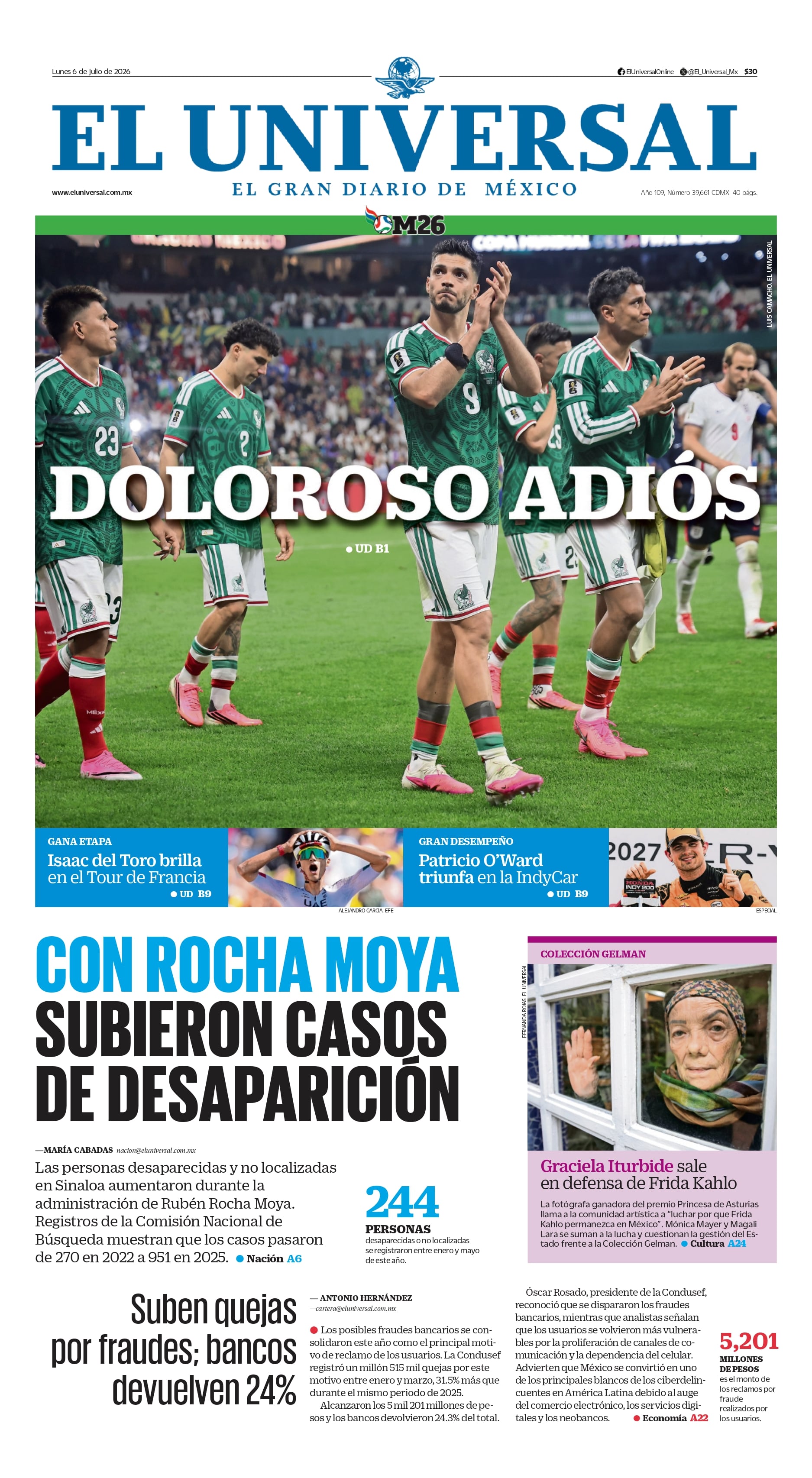 Portada impresa del 6 de julio de 2026