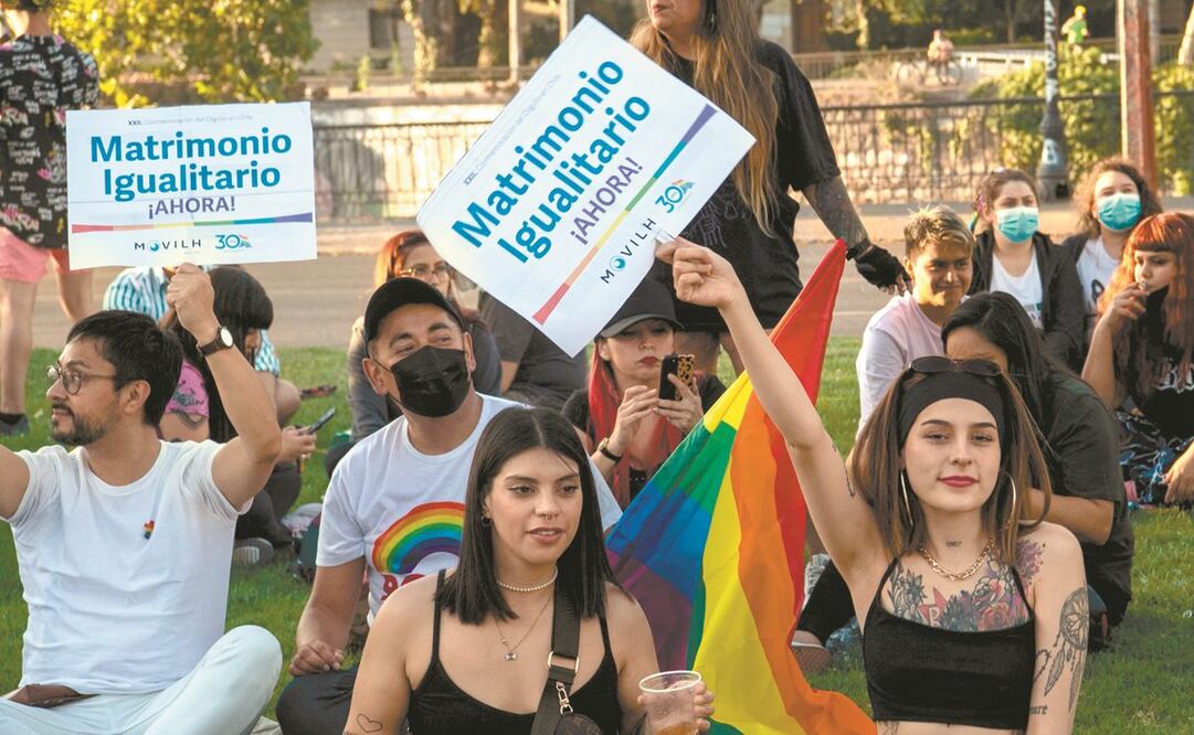 Activistas celebran la aprobación en el Congreso del matrimonio igualitario, en Chile. Foto: Martin Bernetti