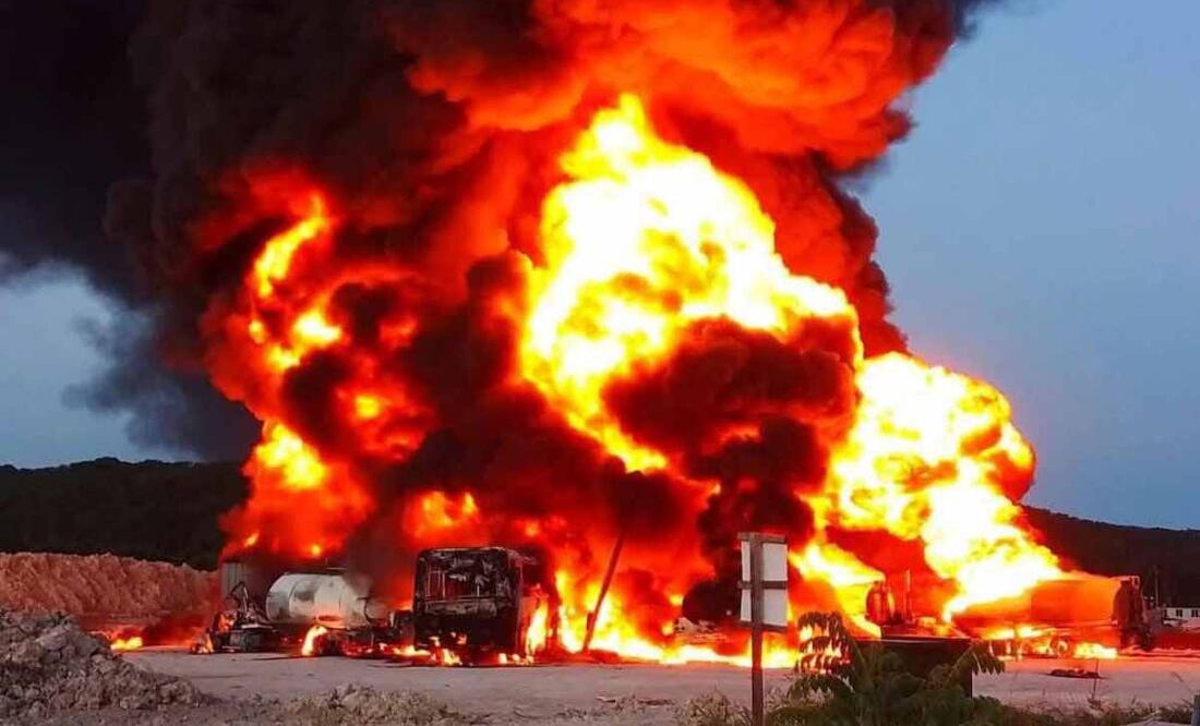 Se incendia depósito militar de diésel para Tren Maya en Campeche. Foto: Especial