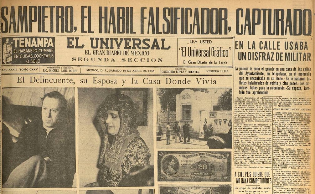 Desde el momento de su captura, a "Enrico Sampietro" le hallaron billetes falsos en su domicilio de Iztapalapa, donde también detuvieron a su esposa. Hemeroteca EL UNIVERSAL.