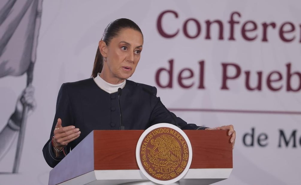 Presidenta Claudia Sheinbaum durante “La Mañanera del Pueblo” desde Palacio Nacional este 27 de agosto del 2026. Foto: Gabriel Pano / EL UNIVERSAL