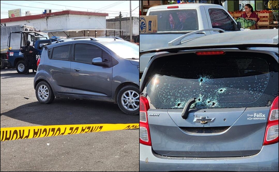 Una unidad Chevrolet Beat, color azul, fue perseguida a balazos cerca del mercado Gómez Campaña, en la salida sur de Culiacán. Foto: Especial
