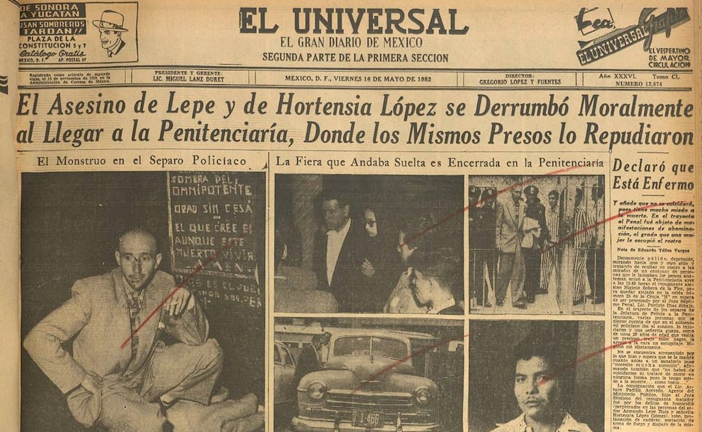 Higinio Sobera fue un asesino que declaró acerca de su condición de salud desde su aprehensión. Hemeroteca EL UNIVERSAL.