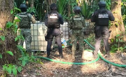 Marina asegura 7 mil 500 litros de huachicol en Tabasco; localizan motobomba