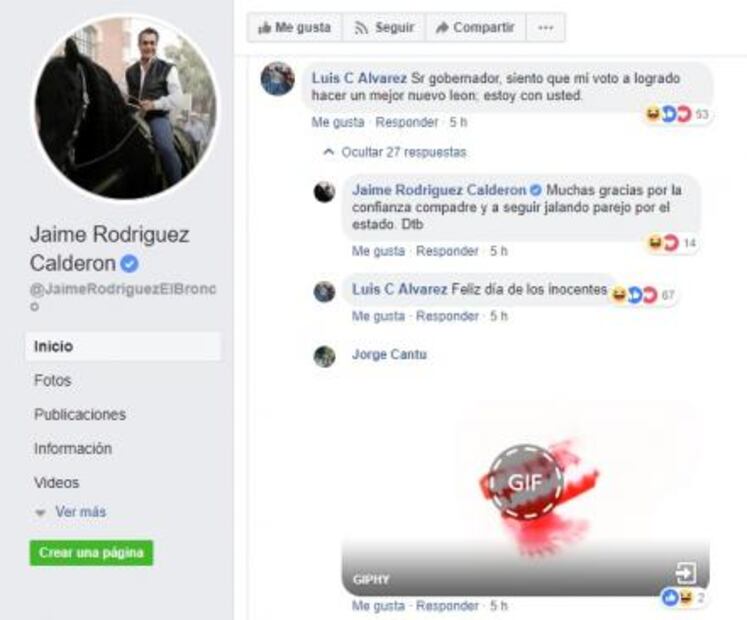 "Inocente Palomita": "El Bronco" cae en broma de Facebook