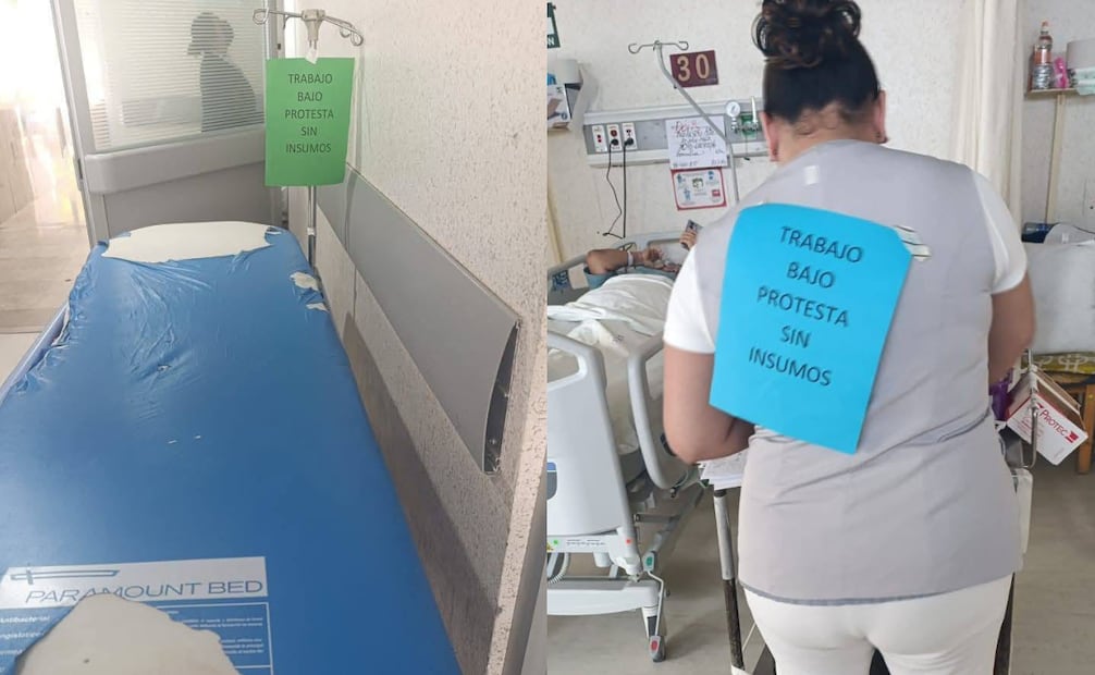 Trabajadores del ISSSTE en Oaxaca se colocan mensajes en la espalda para denunciar la falta de insumos y medicamentos.
Foto: Especial.