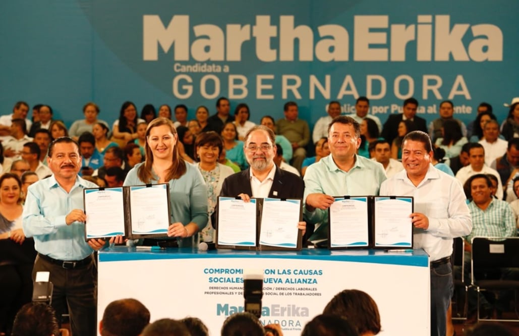 El Presidente Nacional de Nueva Alianza, Luis Castro, refrendó su apoyo a la candidata de la coalición "Por Puebla al Frente", Erika Alonso. Foto: Especial