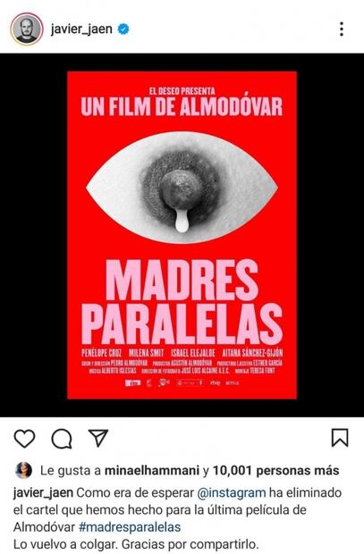 Instagram retira cartel de cinta de Almodóvar: un pezón derramando una gota de leche