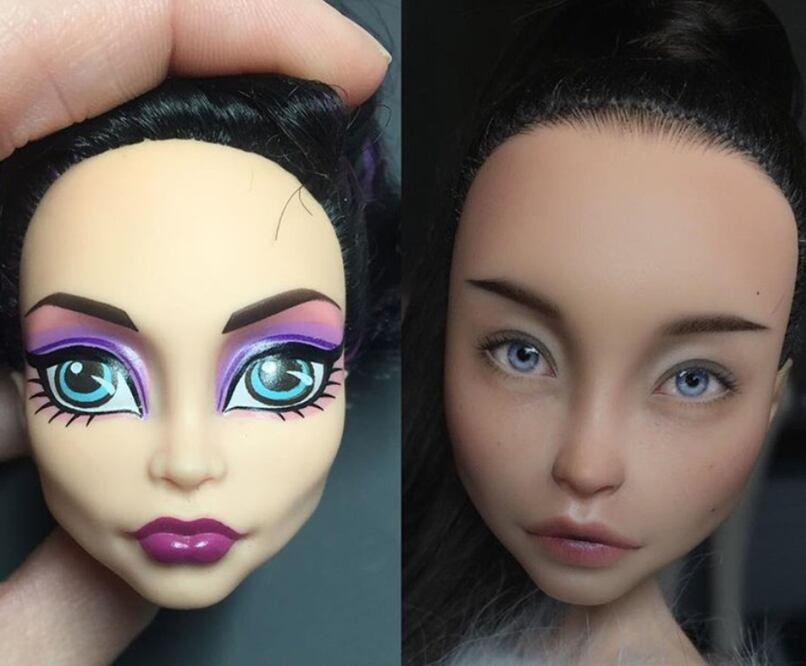 Olga Kamenetskaya reconstruye y repinta el rostro de muñecas comerciales. Foto: Instagram