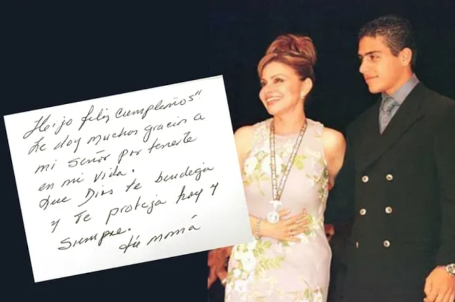 María Sorté felicita a su hijo Omar García Harfuch con mensaje escrito a mano.