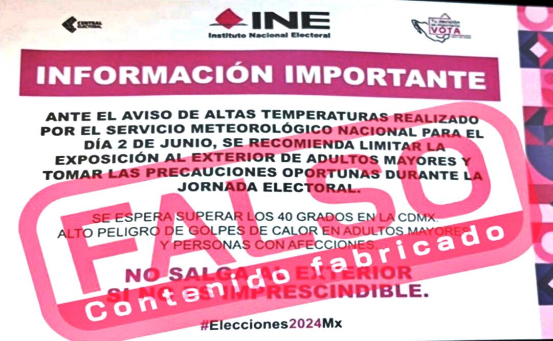 El Instituto Nacional Electoral (INE) desmintió la información de un supuesto panfleto donde se recomienda a la ciudadanía no salir a votar debido a las altas temperaturas. Foto: especial