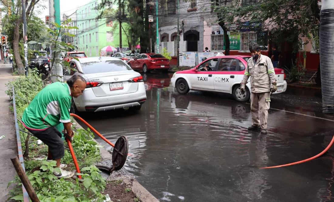 Alcaldía Cuauhtémoc registra 15 reportes por encharcamiento tras lluvia (03/06/2025). Foto: Especial