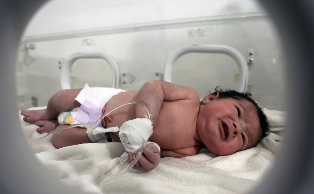 Una niña que nació bajo los escombros causados por un terremoto que sacudió Siria y Turquía recibe tratamiento dentro de una incubadora en un hospital infantil. FOTO: AP
