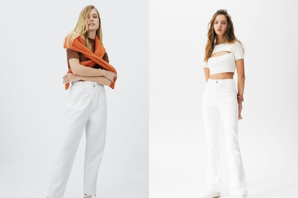 Los jeans blancos son un básico en primavera. Fotos: Stradivarius / Pull and Bear 