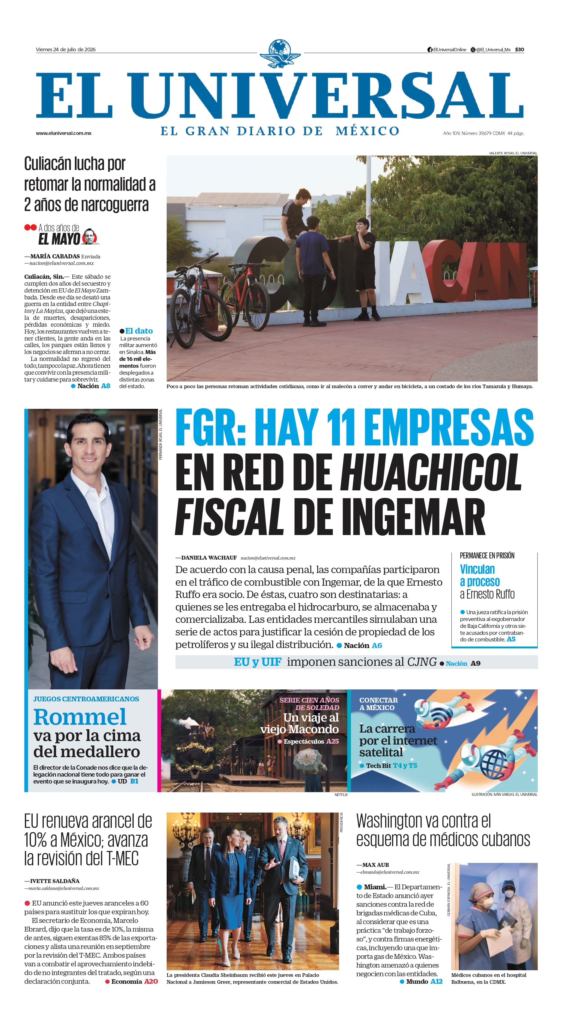 Portada impresa del 24 de julio de 2026.