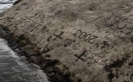 Sequías revelan aterrador mensaje escrito en "piedras del hambre" en río europeo