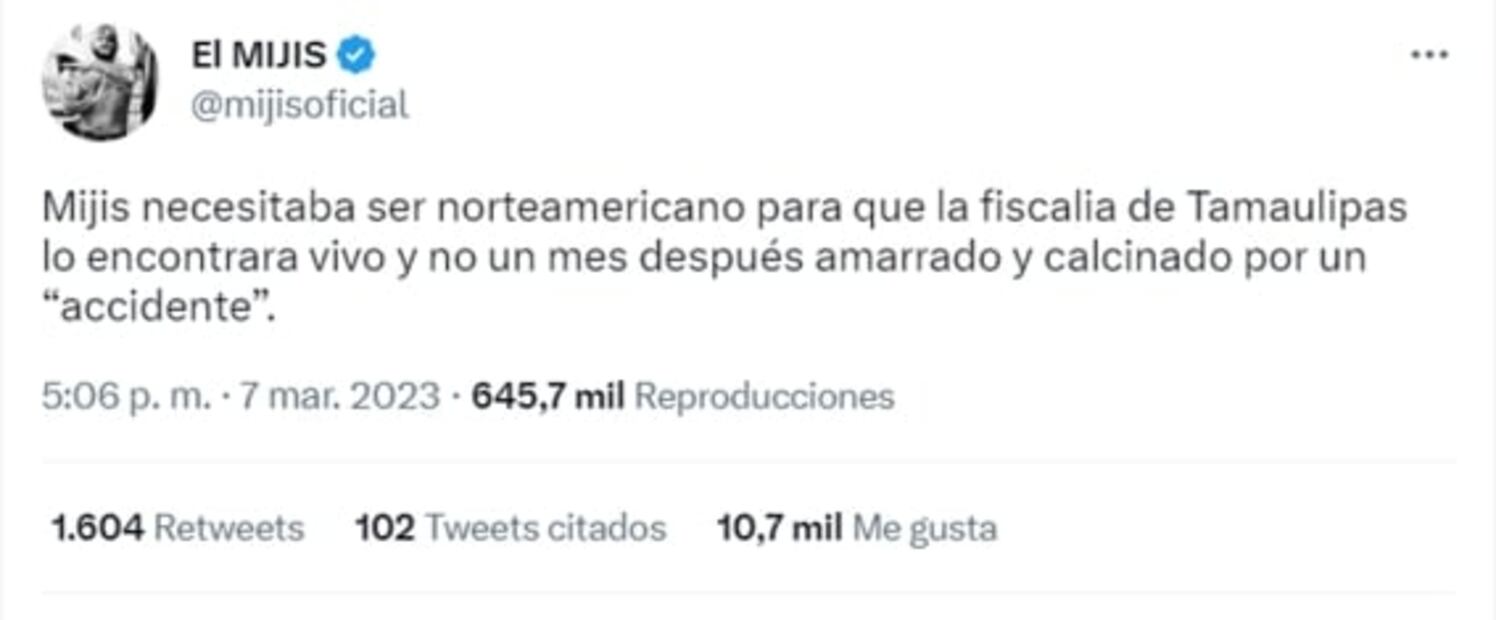 “El Mijis” necesitaba ser norteamericano para que lo encontraran vivo: denuncian desde cuenta del exlegislador