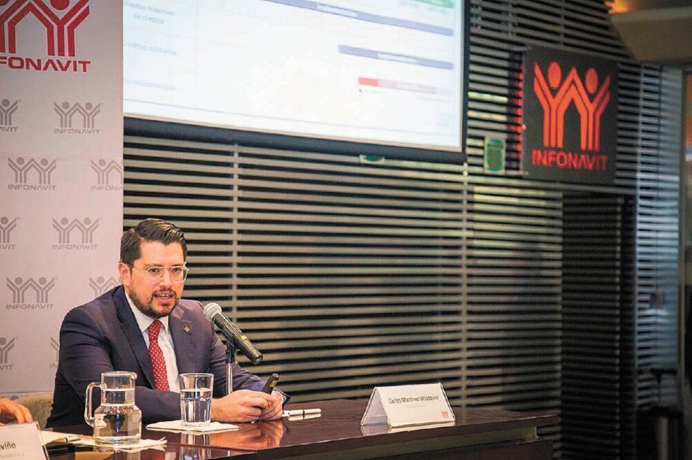 Carlos Martínez Velázquez, director general del Infonavit, durante la conferencia de prensa en la que anunció el programa 90 Diez, que condonará parte de la deuda de 31 mil 21 financiamientos. Foto: CORTESÍA