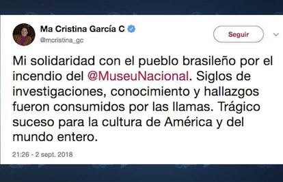 Comunidad cultural lamenta incendio en museo de Brasil