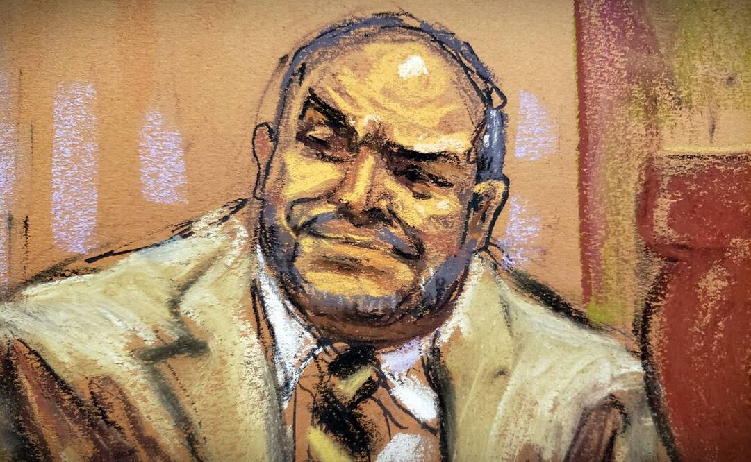 Dibujo del "Rey" Zambada durante el juicio contra el exsecretario de Seguridad. Foto: Jane Rosenberg/EFE