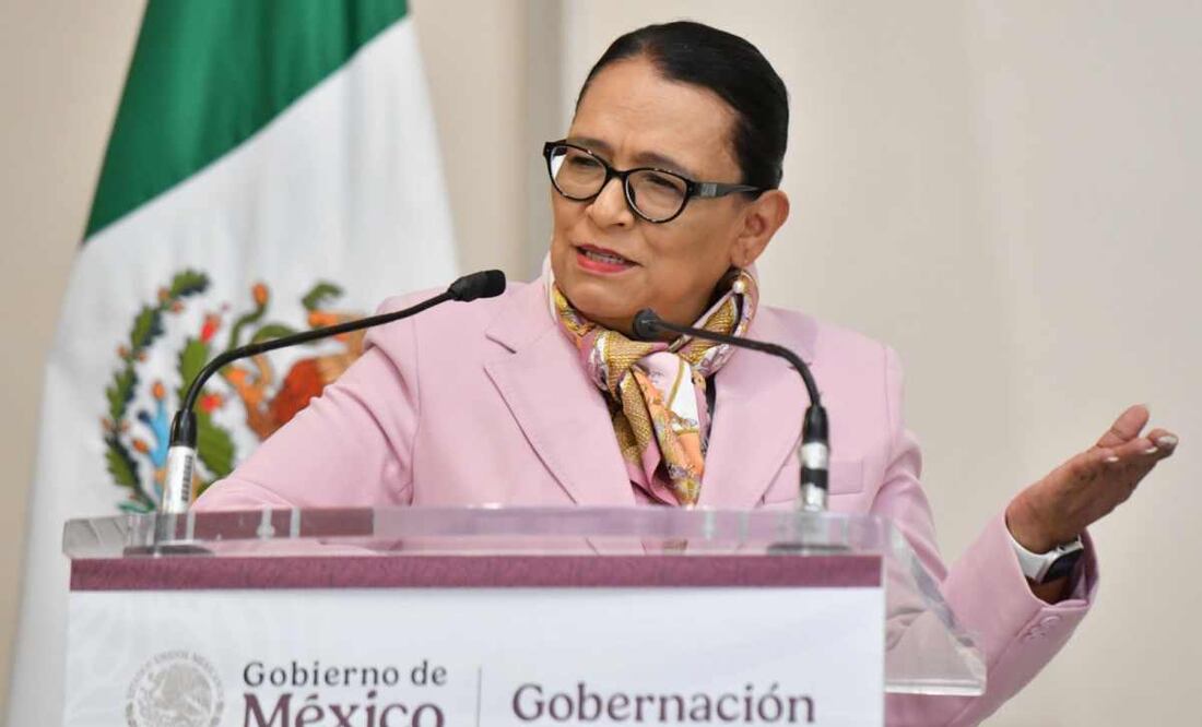 Rosa Icela Rodríguez, secretaria de Gobernación, en conferencia de prensa de este 23 de julio del 2025. Foto: Cuartoscuro.