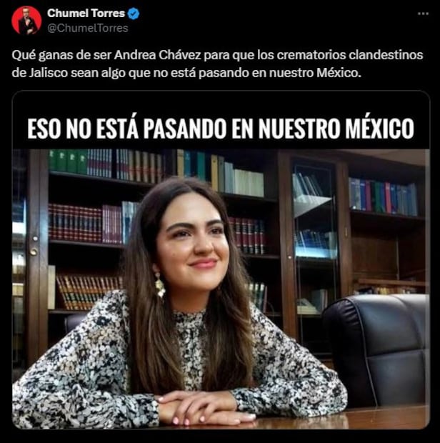 Chumel Torres lanza dardo a senadora Andrea Chávez por crematorios clandestinos en Jalisco. Foto: Captura de pantalla