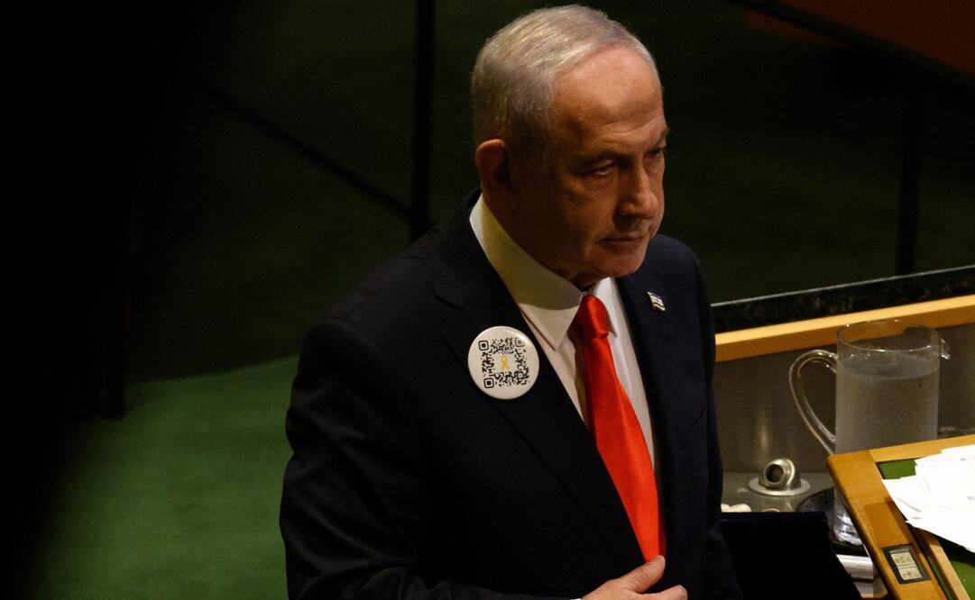 El primer ministro israelí, Benjamín Netanyahu, habla en la 80ª sesión de la Asamblea General de las Naciones Unidas (AGNU) el 26 de septiembre de 2025 en la ciudad de Nueva York. Foto: AFP