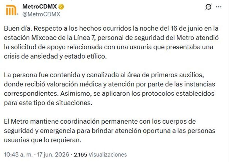 Respuesta del STC Metro. Foto: Captura de Pantalla