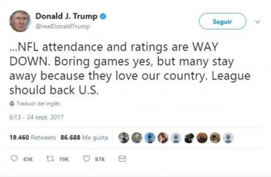 Trump pide a fans boicotear la NFL 
