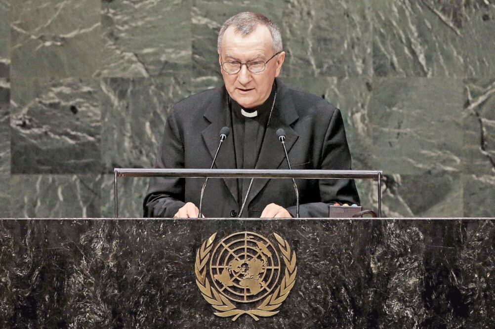 El secretario de Estado Vaticano, Pietro Parolin, ante la ONU. FOTO: EFE