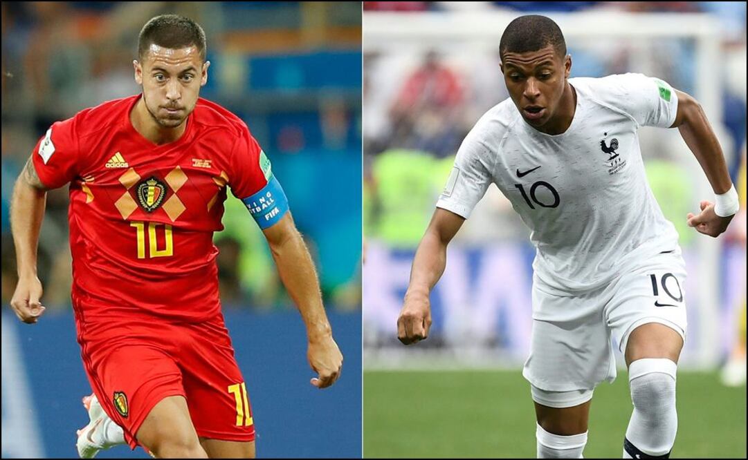 Eden Hazard y Kylian Mbappé en un partido con su selección. AFP