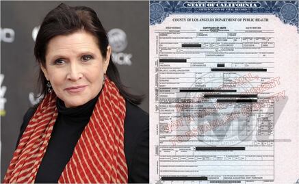 Revelan certificado de defunción de Carrie Fisher
